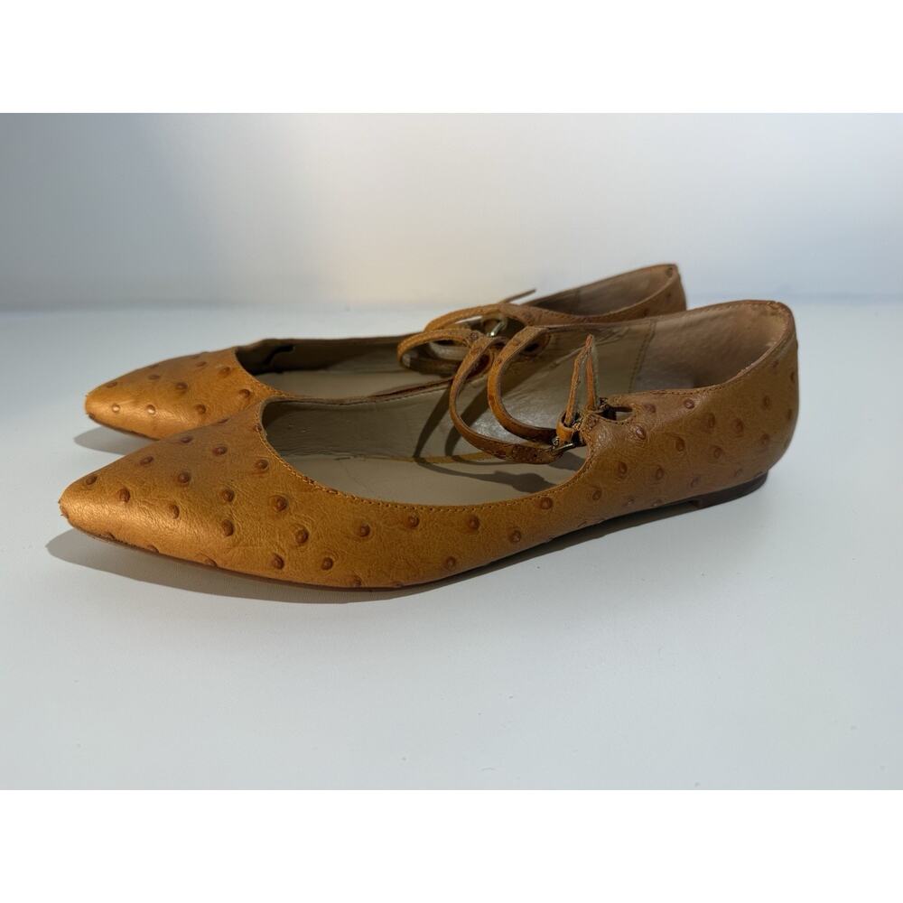 Banana Republic Ostrich Embossed Leather Mary Jane Flats - Tan/Cognac - Size 9
